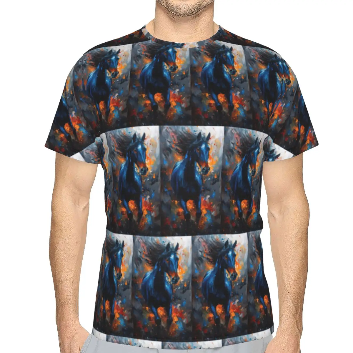 Wild Horse Oil Painting Colour 100% Cotton T-Shirt Men'sClassic T Shirts Men O-Neck Short Sleeve