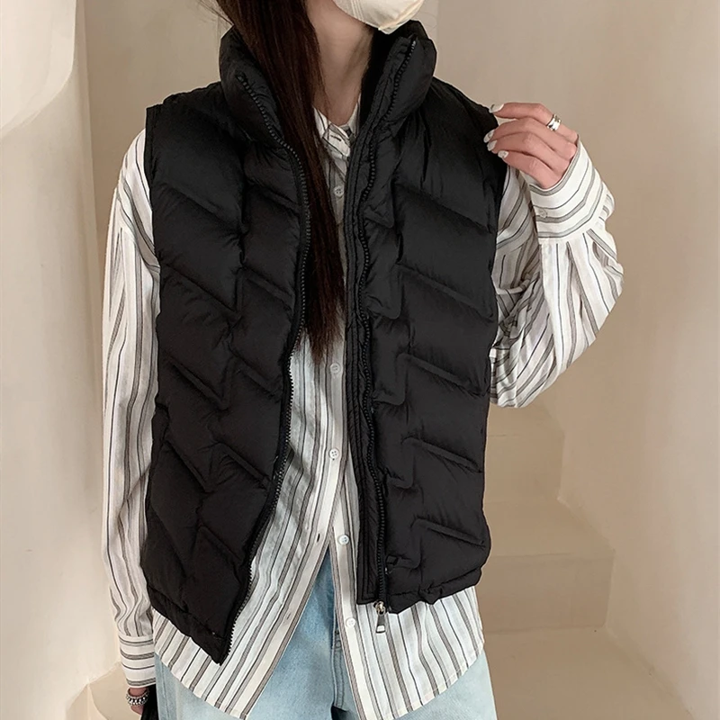 Leichte, dünne Daunen-Baumwollweste, Jacken, 2023, modisch, neue Herbst-Winter-Kurze Damen-ärmellose Weste, solide Weste, Tops