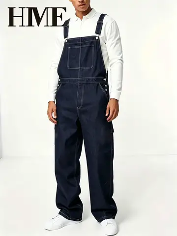【HME】Men's Jeans | American Workwear Style Denim Overalls Pants Match Polo Shirts, Tees and Sweatshirts Perfectly, Versatile Design Fits Daily Outings and Retro Styling, Timeless Dark Wash Tone Creates Layered Looks Across Four Seasons Easily