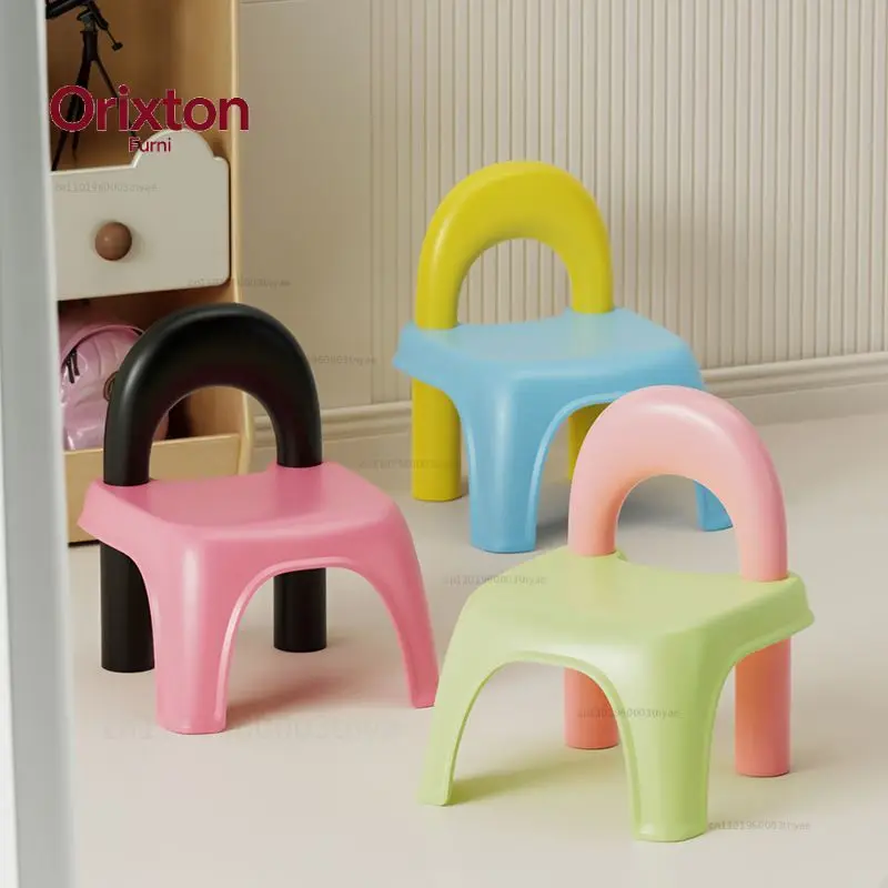 Children Stool Plastic Rainbow Cute Stool Non-slip Shoe Changing Small Stool Bathroom Back Chair Cartoon Dining Chair Furniture view 3