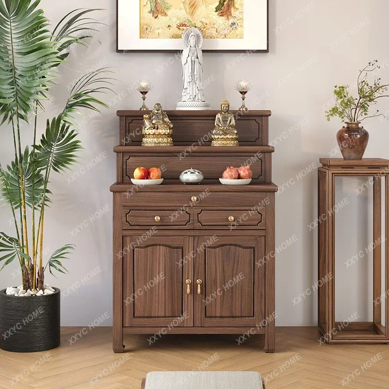 Z Black walnut solid wood table incense case household Buddhist platform step combination