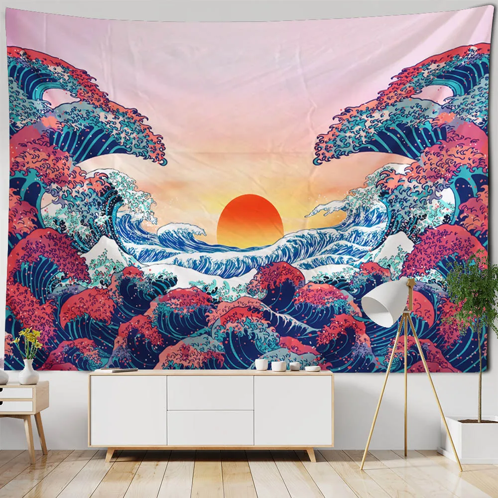 Tapestry for Bedroom Tapestry Clearance Vintage Wave Kanagawa Art Home Decoration Wall Hanging Colorful Minimalist Printed Cloth