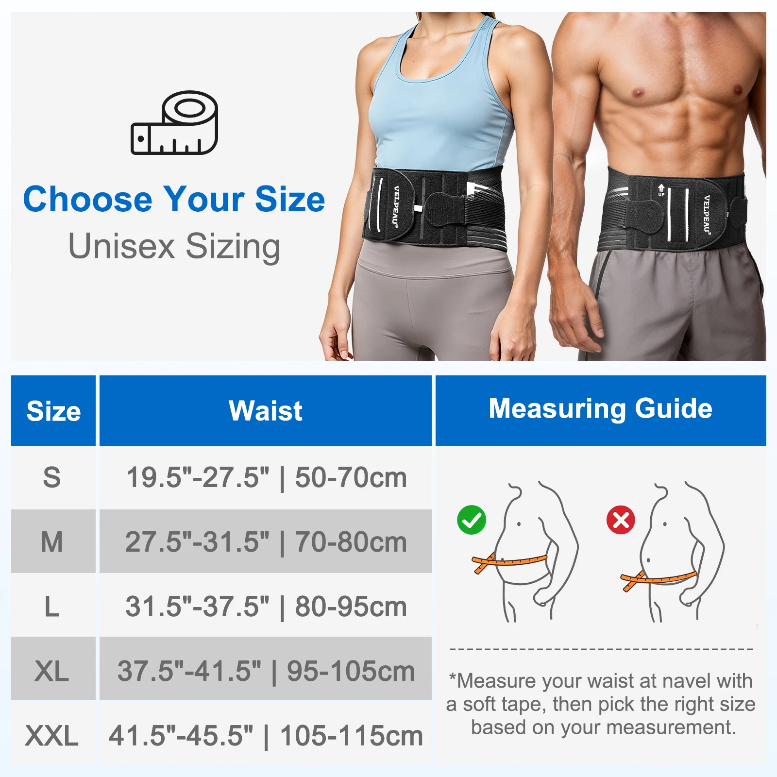 VELPEAU Lumbar Brace for Back Pain Relief and Sciatica Herniated Disc, Adjustable Waist Support Belt for Men Women