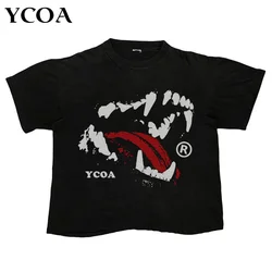Men's T-Shirt Oversized Goth Tooth Streetwear Cotton Hip Hop Short Sleeve Tee Tops Korean Fashion Vintage Graphic Y2k Clothing