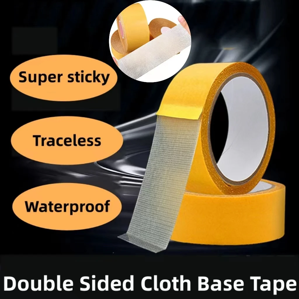5M/10M New Strong Yellow Double Sided Cloth Base Tape High Viscosity Grid Fiber Translucent Adhesive Tape Waterproof Traceless