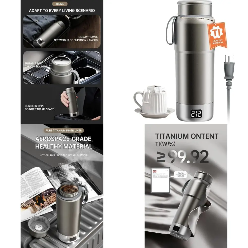 

Portable Titanium Electric Kettle - Travel Mini Kettle with Dual Voltage, Temperature Control, Leak-Proof, Fast Boil for Office,