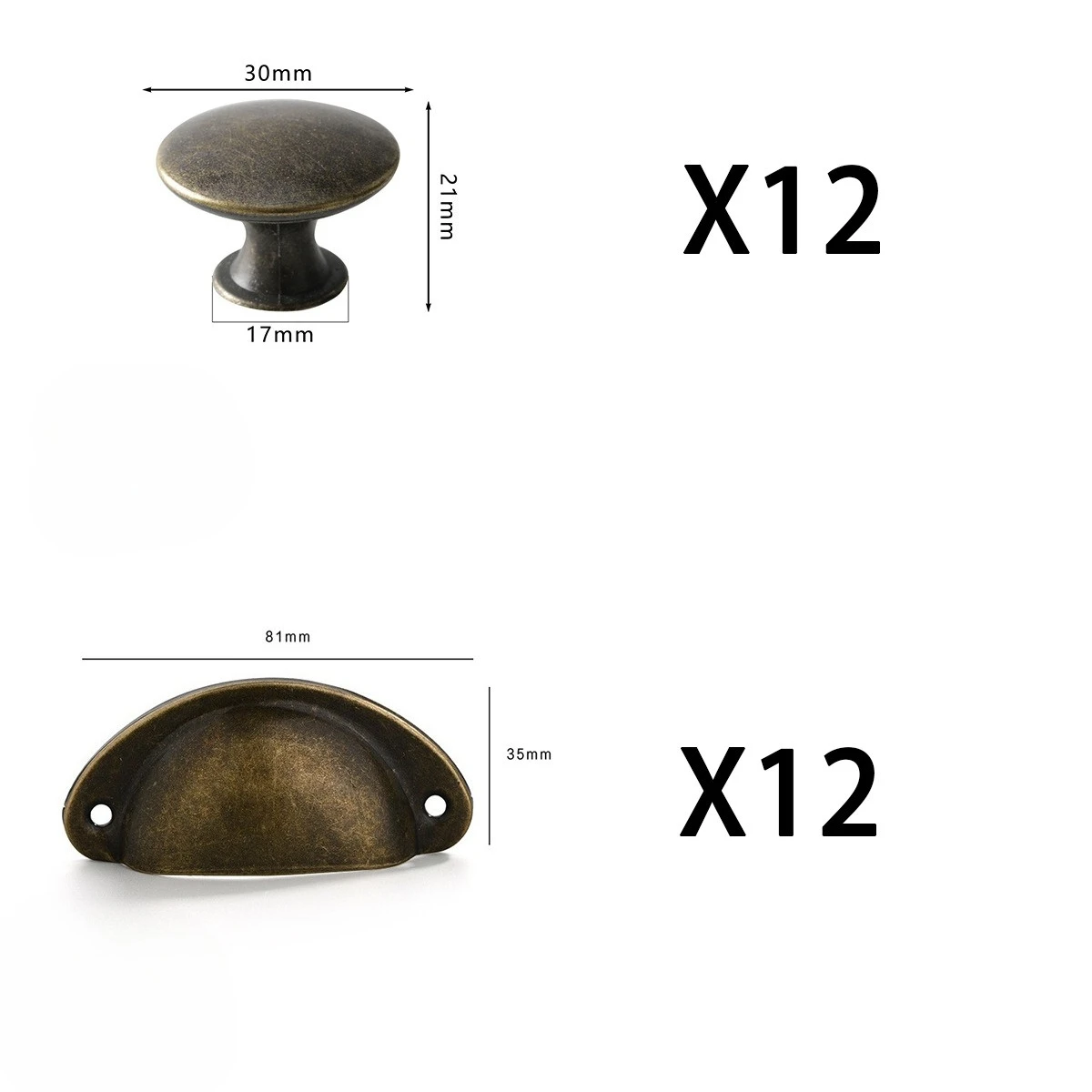 24 Pieces Chinese-style Antique Cabinet Pulls Door Handle Bronze Drawer Knobs Wardrobe Single Hole 12 Shells+12 Mushrooms Set