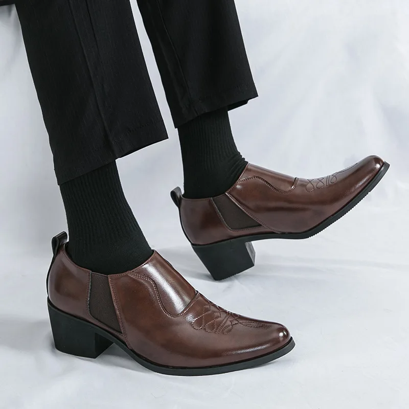 Men Hidden Height Increase Formal Leather Shoes Thick Sole Wedding Groom Business Dress Shoes Plus Sizes 38-46 Wide Fit Footwear