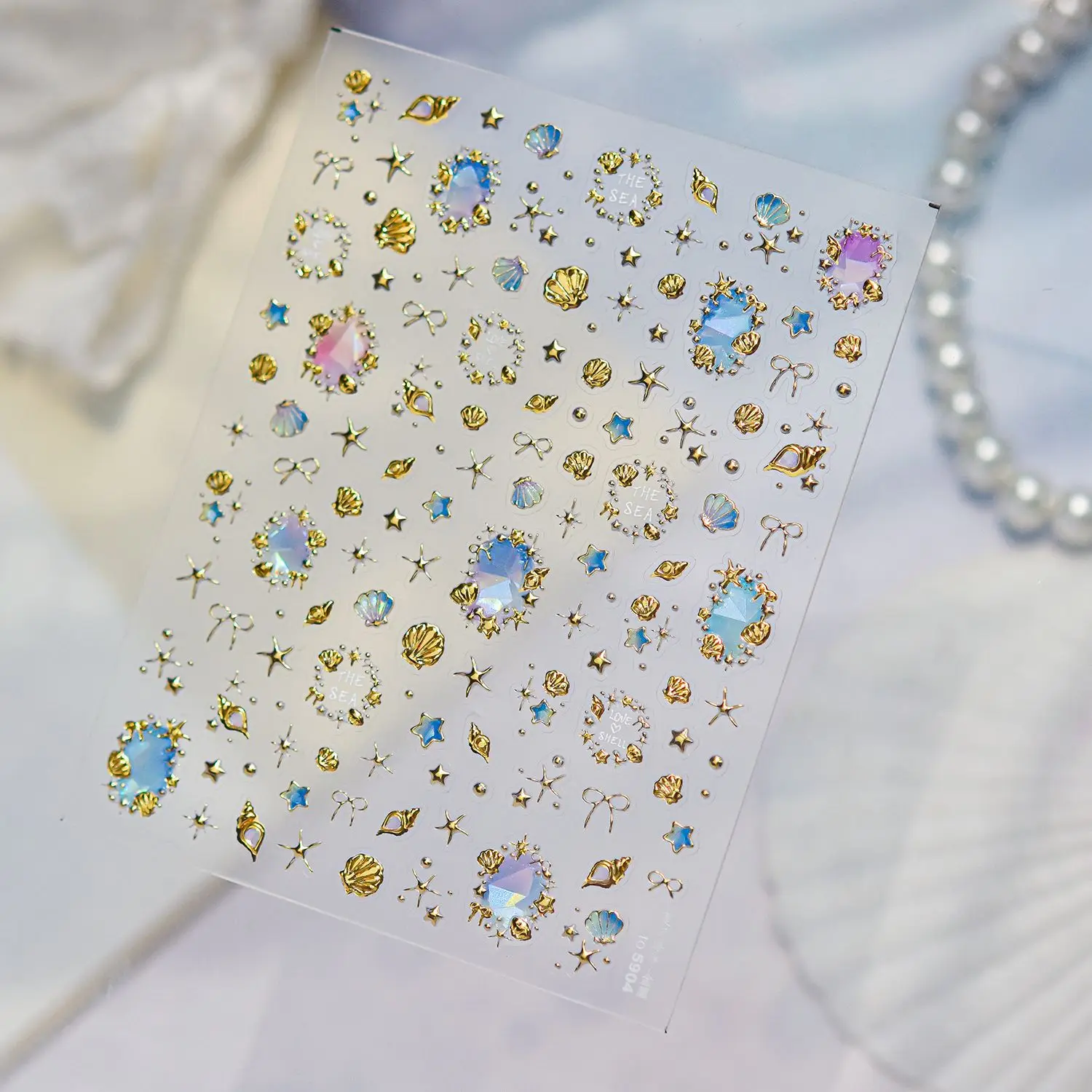 Seaside Vacation 5D Nail Art Sticker Gilded Hologram Ocean Gem Starfish Shell Conch Bow Starry Floral Frame Self Adhesive Decal