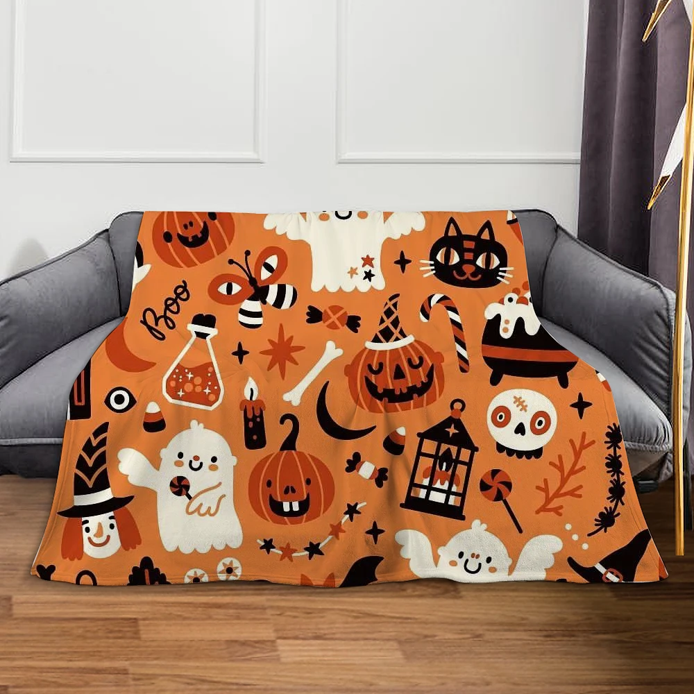 2024 New Halloween themed ghost pumpkin pattern printed blanket, fun sofa air-conditioned room cover blanket ﻿