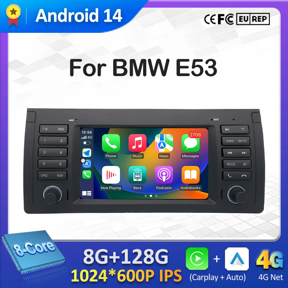 

Беспроводной Carplay Android Auto для BMW X5 E53 5 серии M5 1996-2007 Bluetooth WIFI DSP стерео авторадио интеллектуальная система 4G