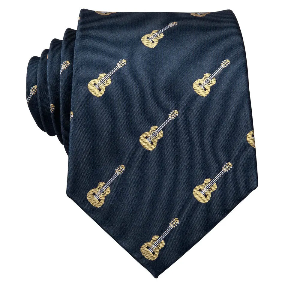 Corbata de lujo para hombre, conjunto de gemelos cuadrados con bolsillo, guitarra azul para hombre, corbatas para fiesta de negocios y boda, regalo