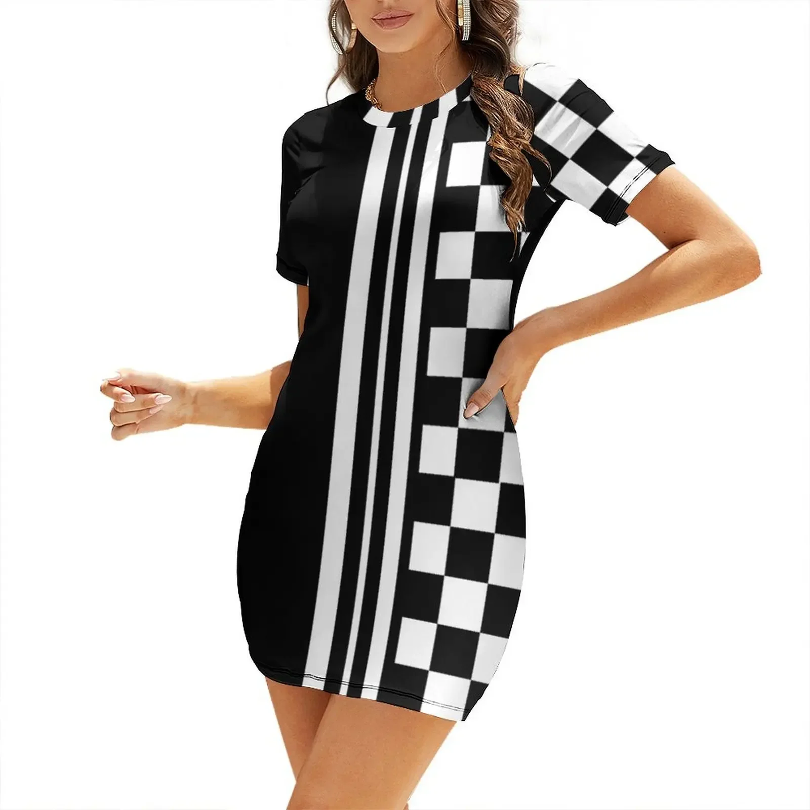 

Stylish black and white ska inspired Short-Sleeved Dress women formal occasion dresses dresses for prom