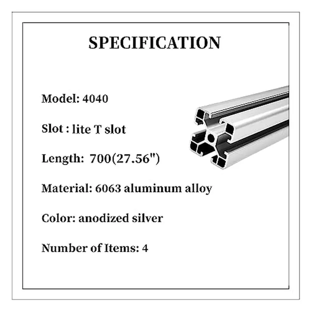 4040 T Slot Aluminum Extrusion Profile 700mm Linear Rail Guide CNC Precision Printer Stand Fitness