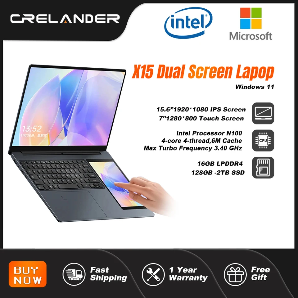 CRELANDER X15 Dual Screen Laptop 15.6