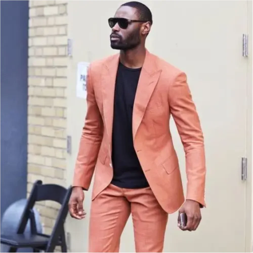 Latest Designs Peaked Lapel Two Buttons Men Suits Custome Homme Peach Tuxedos Cool Blazer Men Handsome Slim(Jacket+Pants)