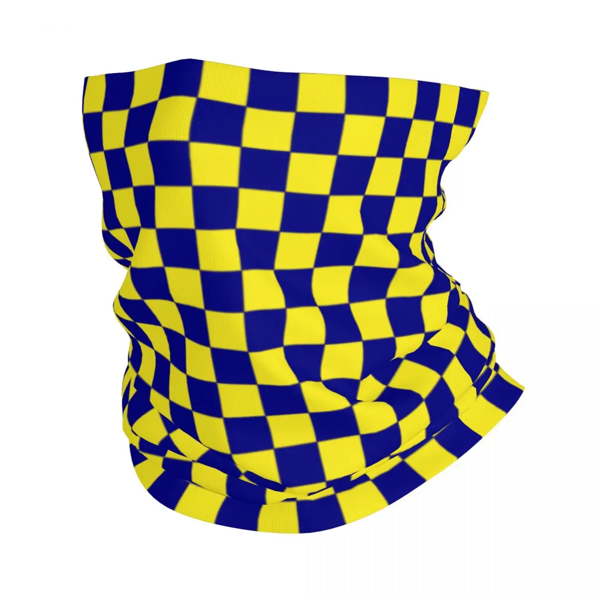 Custom Blue And Yellow Geometric Checkered Neck Gaiter Men Women UV Protection Winter Bandana Scarf for Hiking