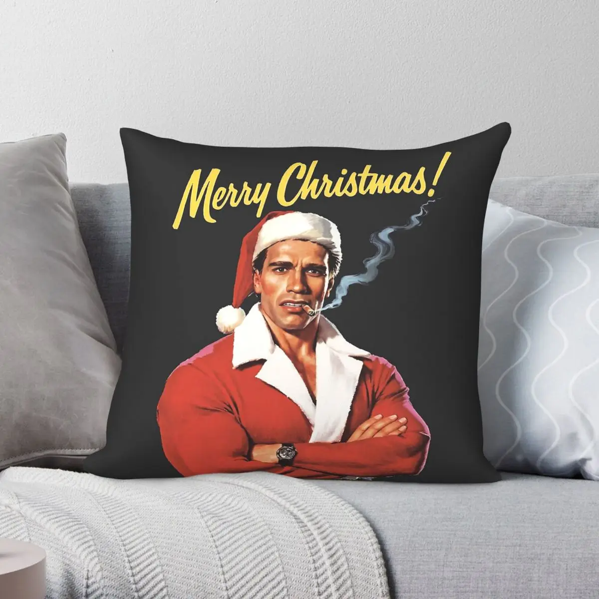 Merry Christmas Arnold Schwarzenegger Square Pillowcase Polyester Linen Velvet Printed Zip Decor Pillow Case Sofa Cushion Cover