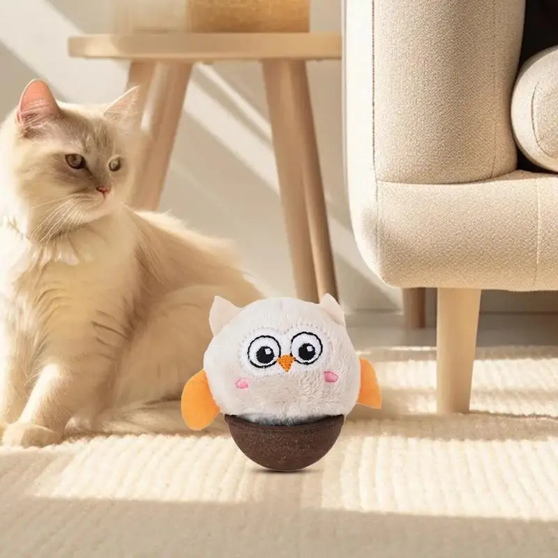 Cat toy Ball Teaser Auto-Balancing Plush Owl Cat Cute Interactive Toy Cats Entertainment Companion with Cat Grass for Bedroom