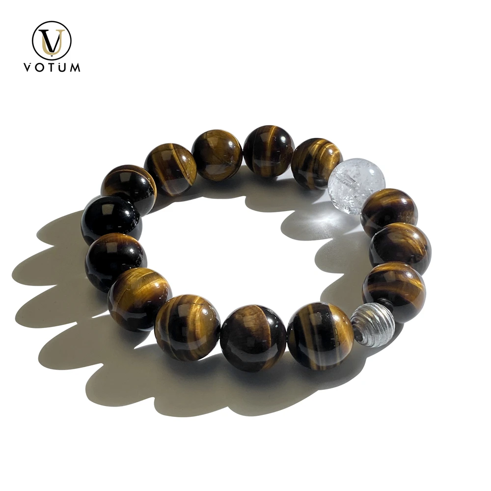 

Votum 12mm Natural Tiger's Eye Clear Quartz Black Tourmaline 925 Silver Beaded Bracelet for Man Dad Gift Positive Energy Jewelry
