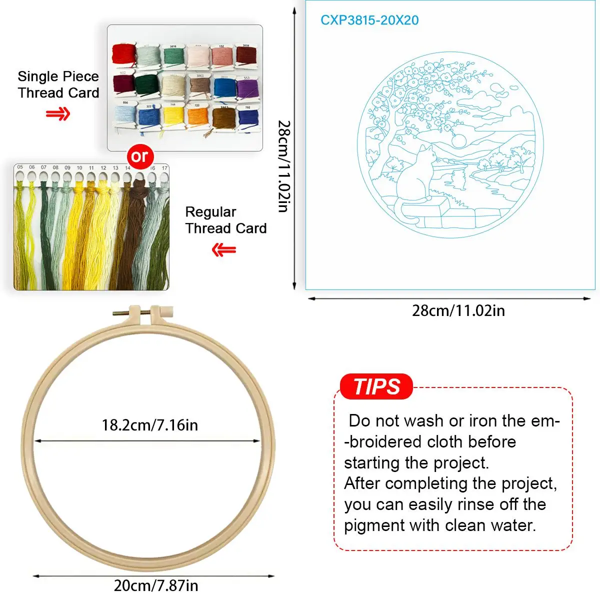 1 Stück 20X20CM/15X15CM 7,87/6,3 Zoll Tier - Katzen-Rückansicht Stickerei Starter-Kit DIY-Kit DIY-Stickerei-Set Handarbeiten – Detail 4