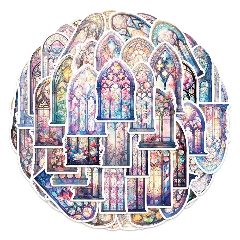 50-teilige elegante Kirchenfensteraufkleber – wasserfeste DIY-dekorative Aufkleber für Notizbücher, Laptops BulingBulingStickers Store