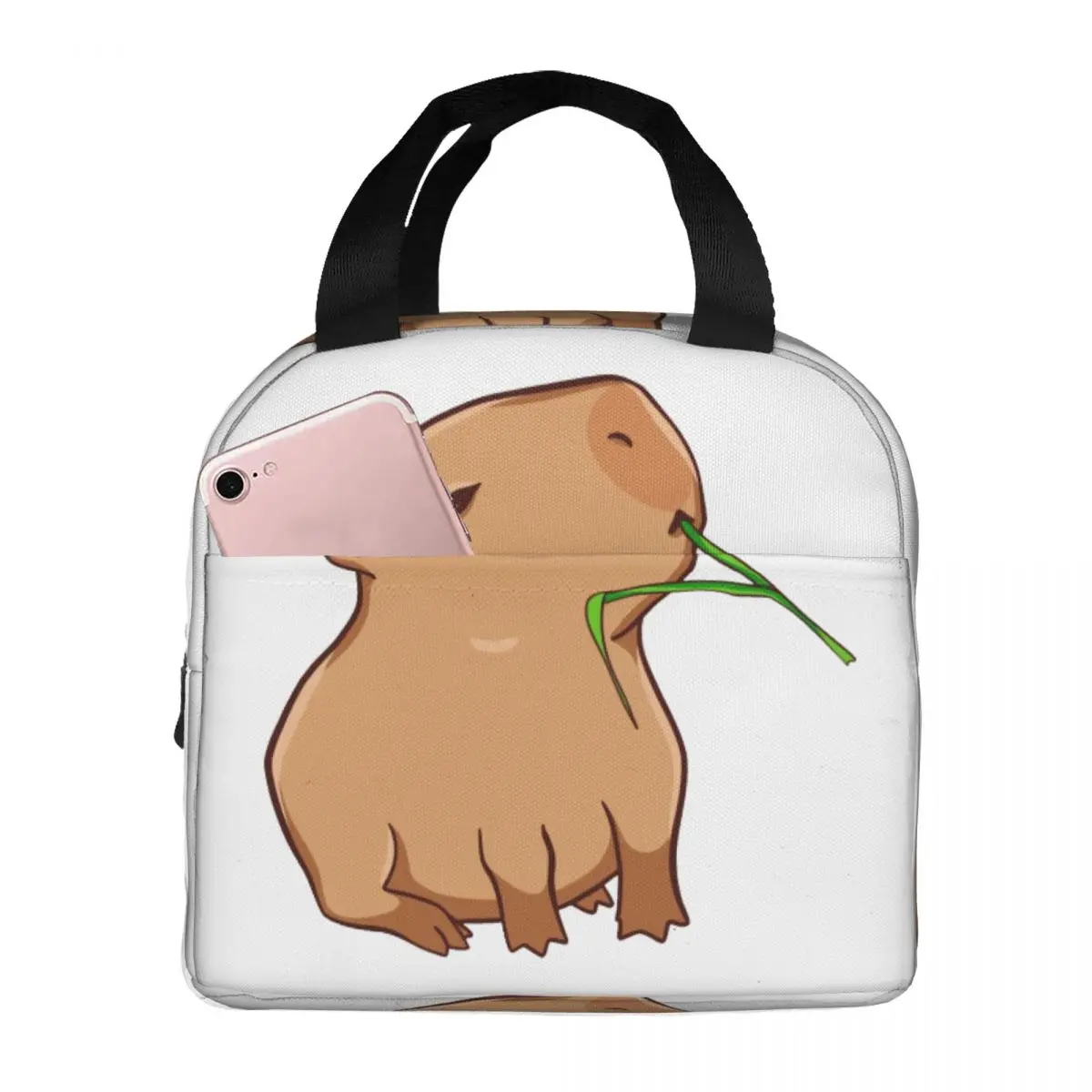 Capybara With A Leaf Eat Your Greens Lunch Bag Men Women Warm Cooler Insulated Lunch Boxes for Office