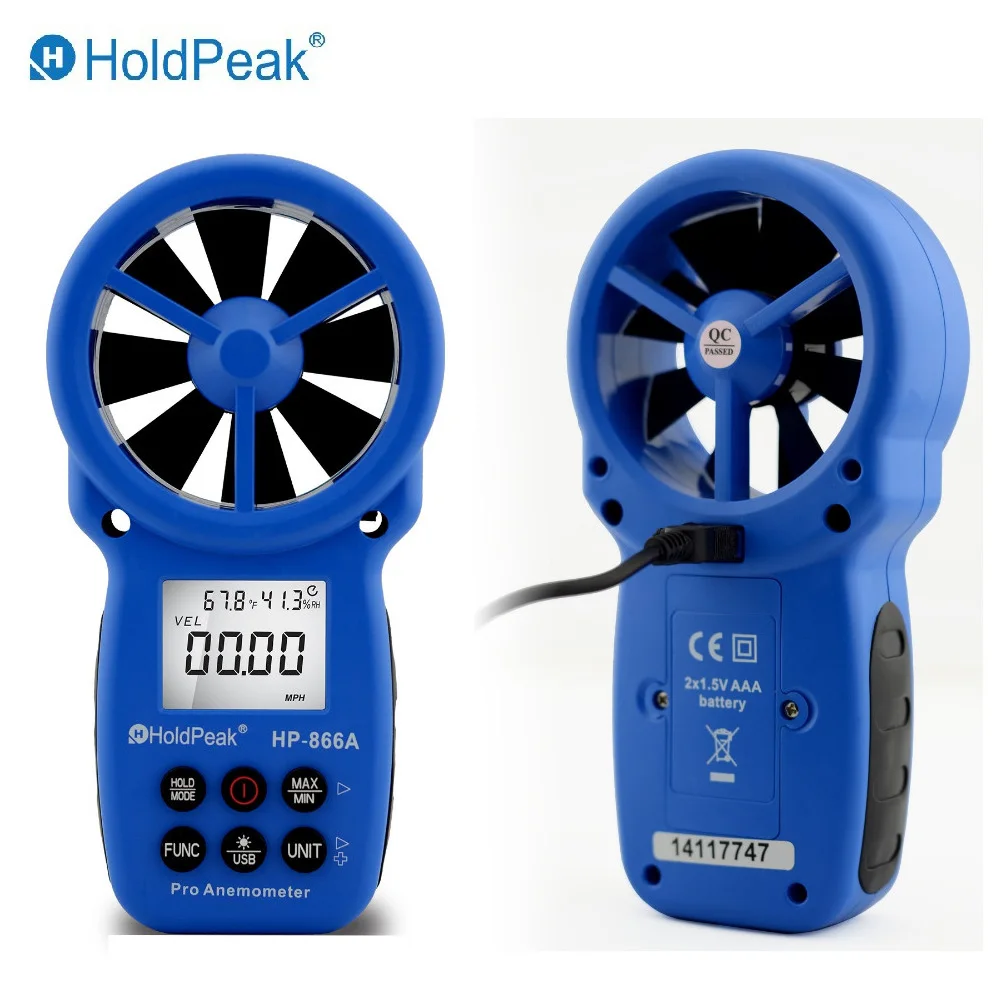 

Anemometer HoldPeak HP-866A Portable USB Anemometer Wind Speed Meter Wind Logger Air Speed and Temperature Measure