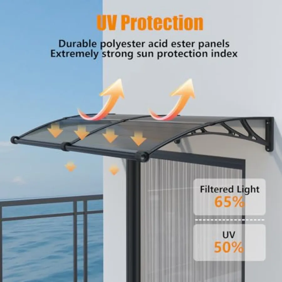 Window Awning Door Canopy, Awnings for Doors Polycarbonate Cover Patio Door Awning UV Rain Snow Sunlight Protection Hollow Shee