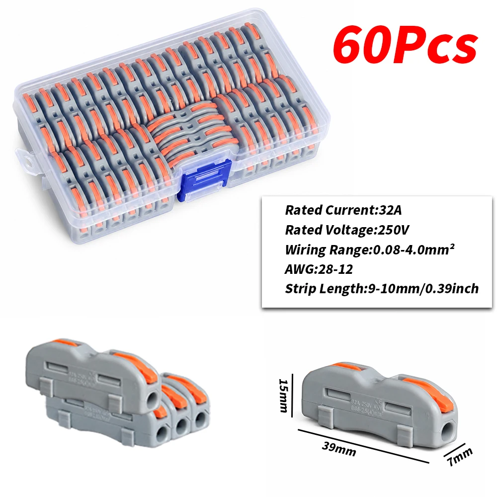 Electrical Cable Connector Modular Lever Wire Connector Spliceable Reusable Quick Terminal 32A AWG28-12 0.08-4mm2 Electrical Con