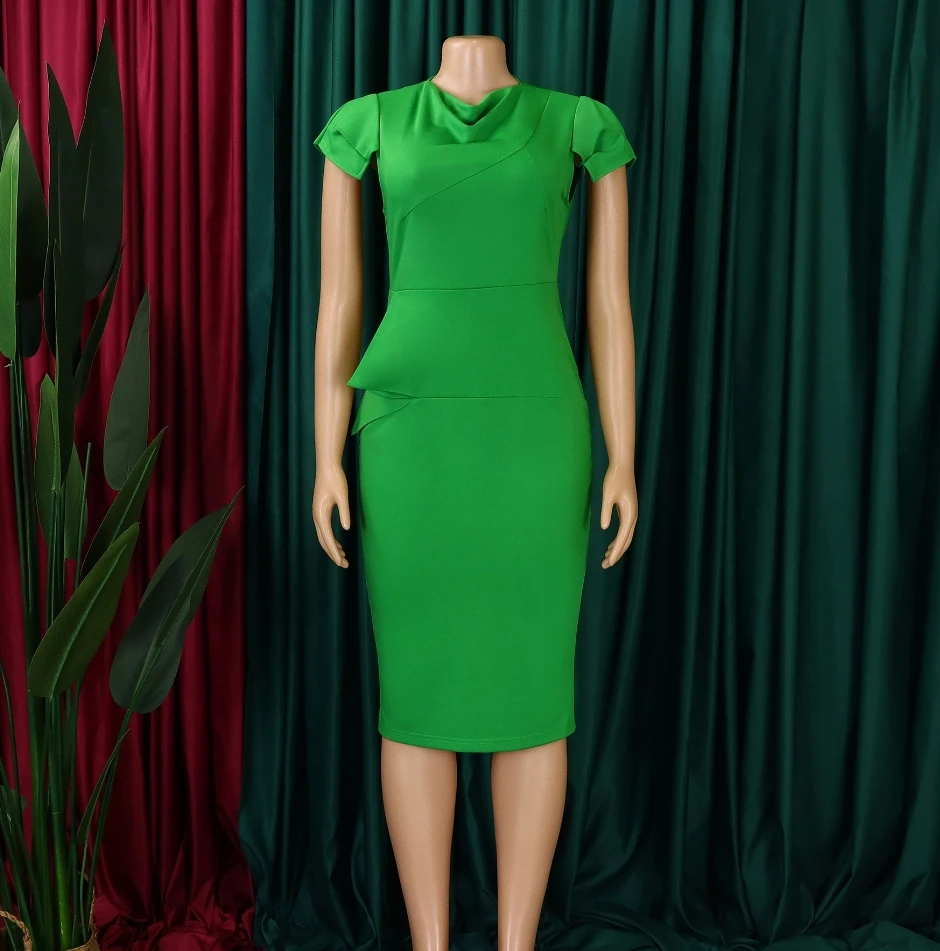 Women Elegant Dress Large 2024 Spring/summer Latest Solid Color Fashion Zipper Commuting Short Sleeved High Waist Wrap Hip Skirt