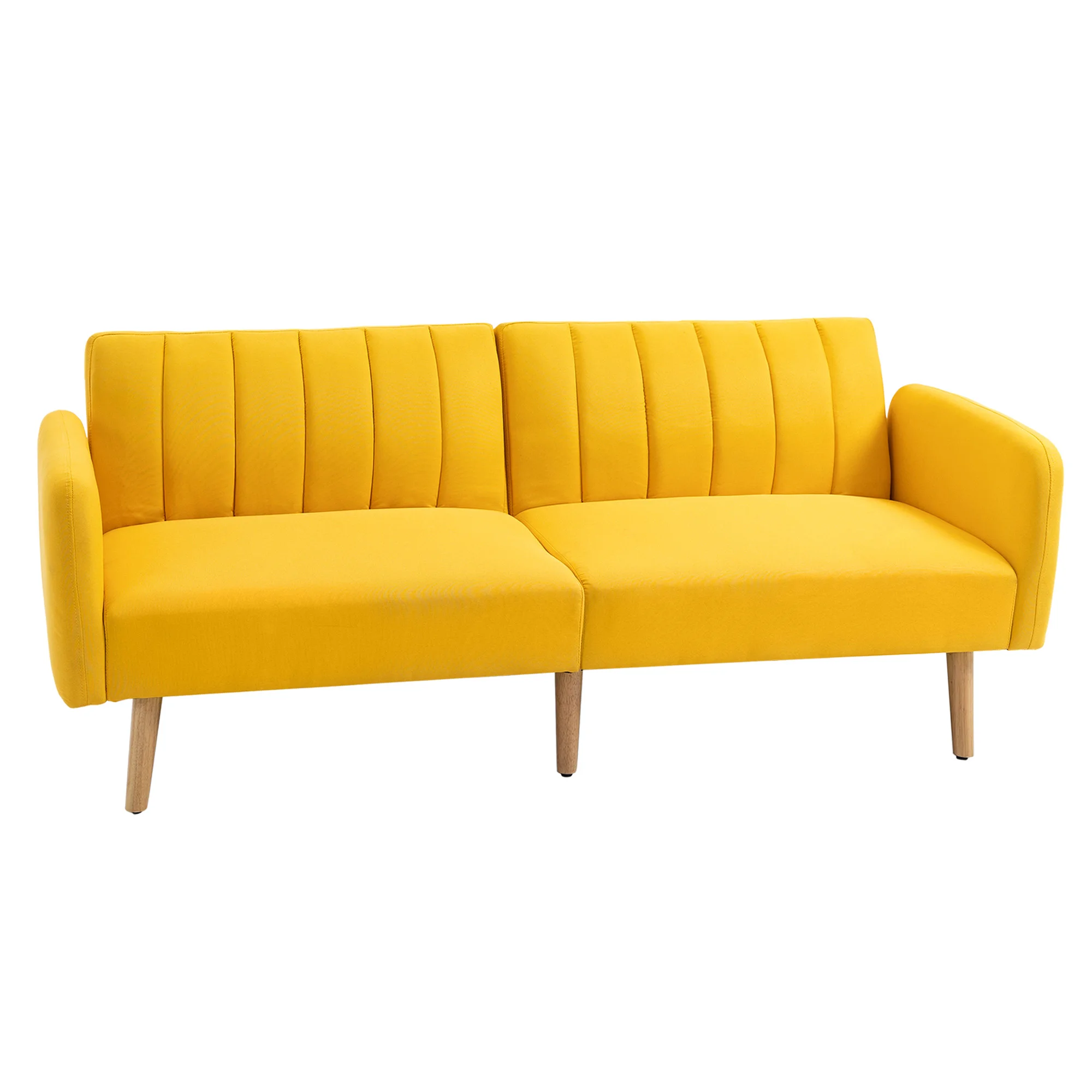 HOMCOM Sofá Cama 2 Plazas Salón con Respaldo Ajustable en 3 Posiciones Amarillo