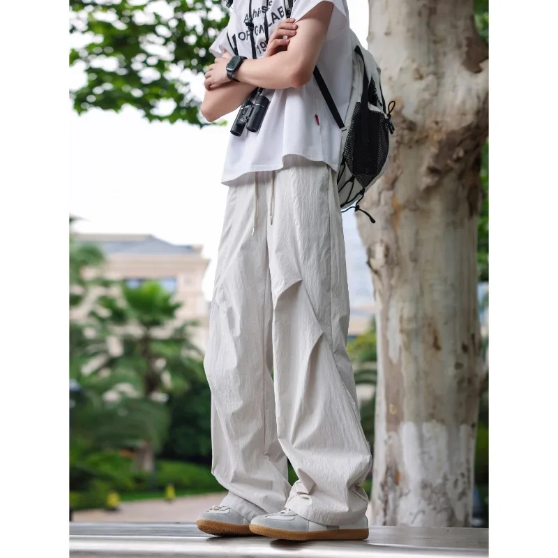 

Летние свободные быстросохнущие повседневные брюки для похудения, универсальные модные мятые рабочие брюки на шнурке, брюки для мужчин и женщин