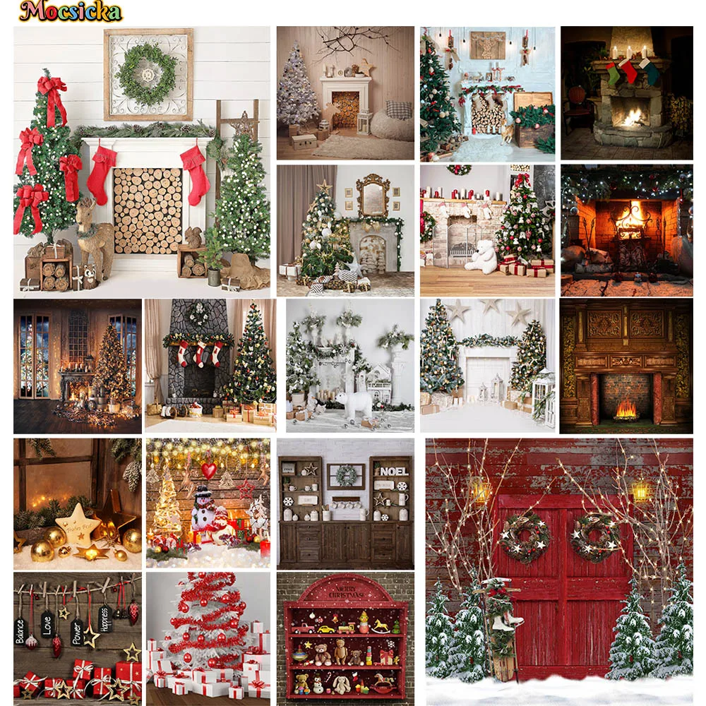 

Christmas Fireplace Decoration Backdrop Prop Winter Xmas Tree Gifts Home Party Background Wallpaper Kids Portrait Studio Photo