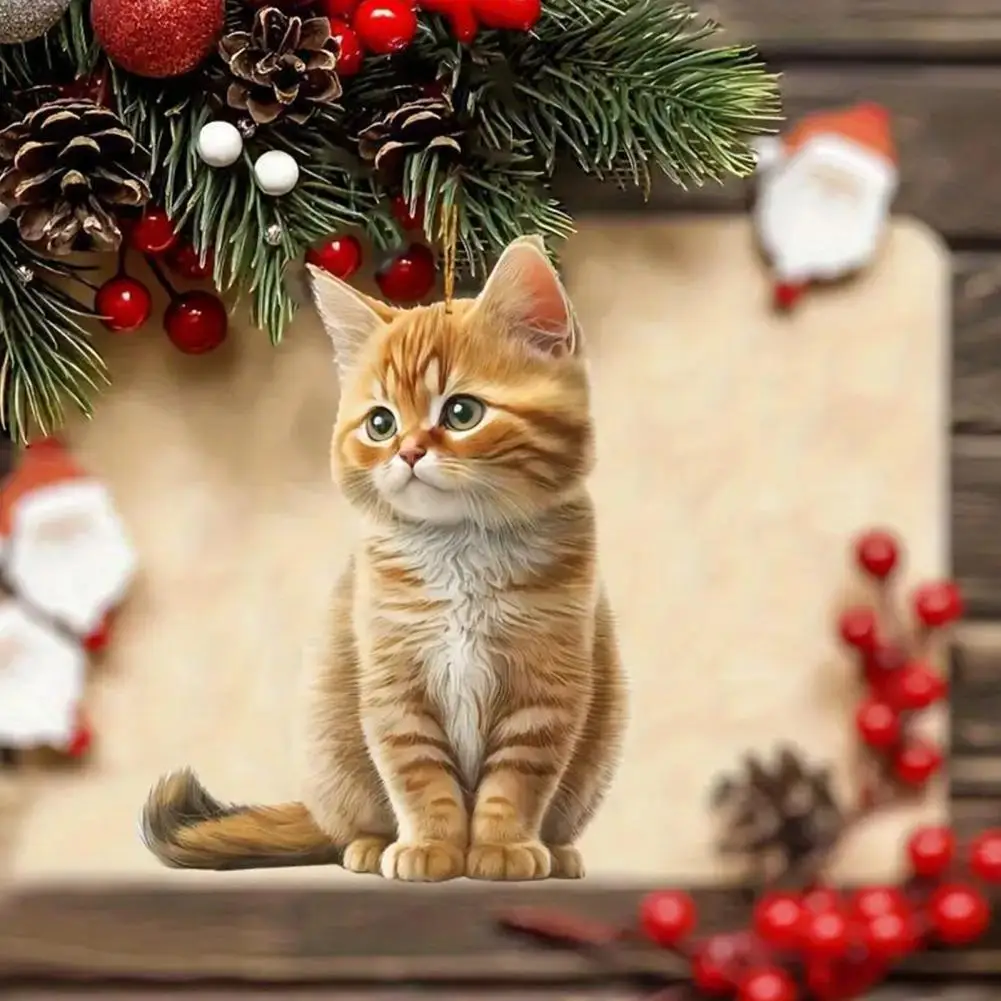 Cat-shaped Acrylic Pendant Adorable Acrylic Cat Pendant with Lanyard for Christmas Tree Lightweight Design Easy to Hang Cute