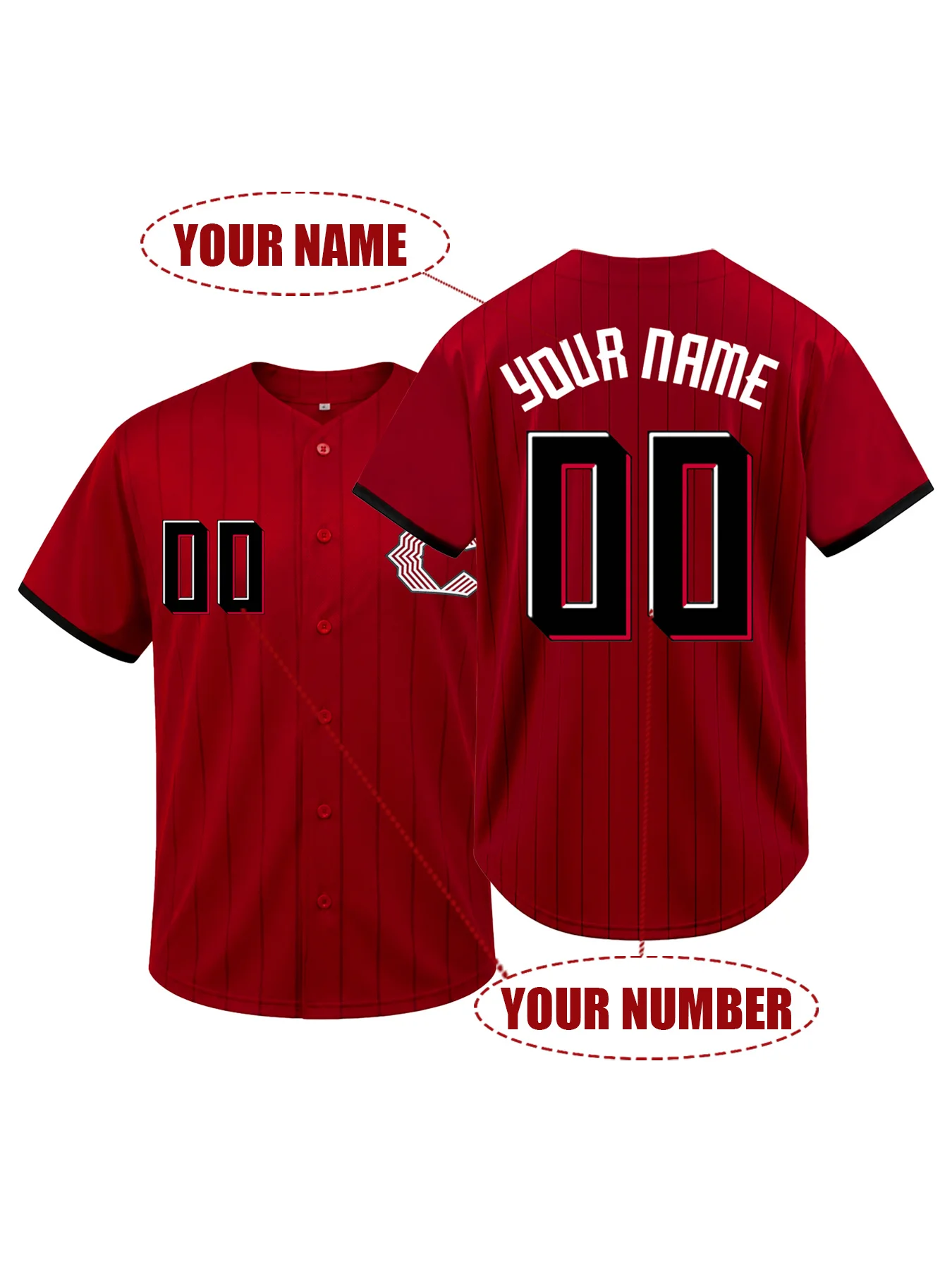 Custom Red Pinstripe Baseball Jersey Personalized Stitched Your Name Number Hip Hop Streetwear Shirt for Men Women