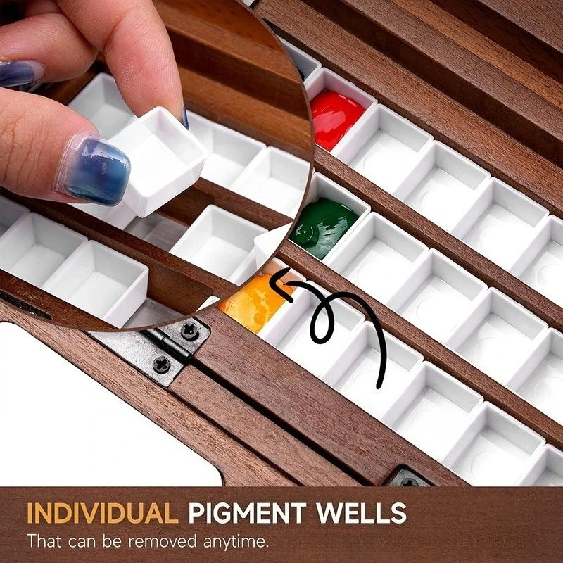 Portable 24 Wells Watercolor Palette Foldable Wooden Paint Tray for Artists Beginner Travel Painting Sketching Drawing Tools view 5