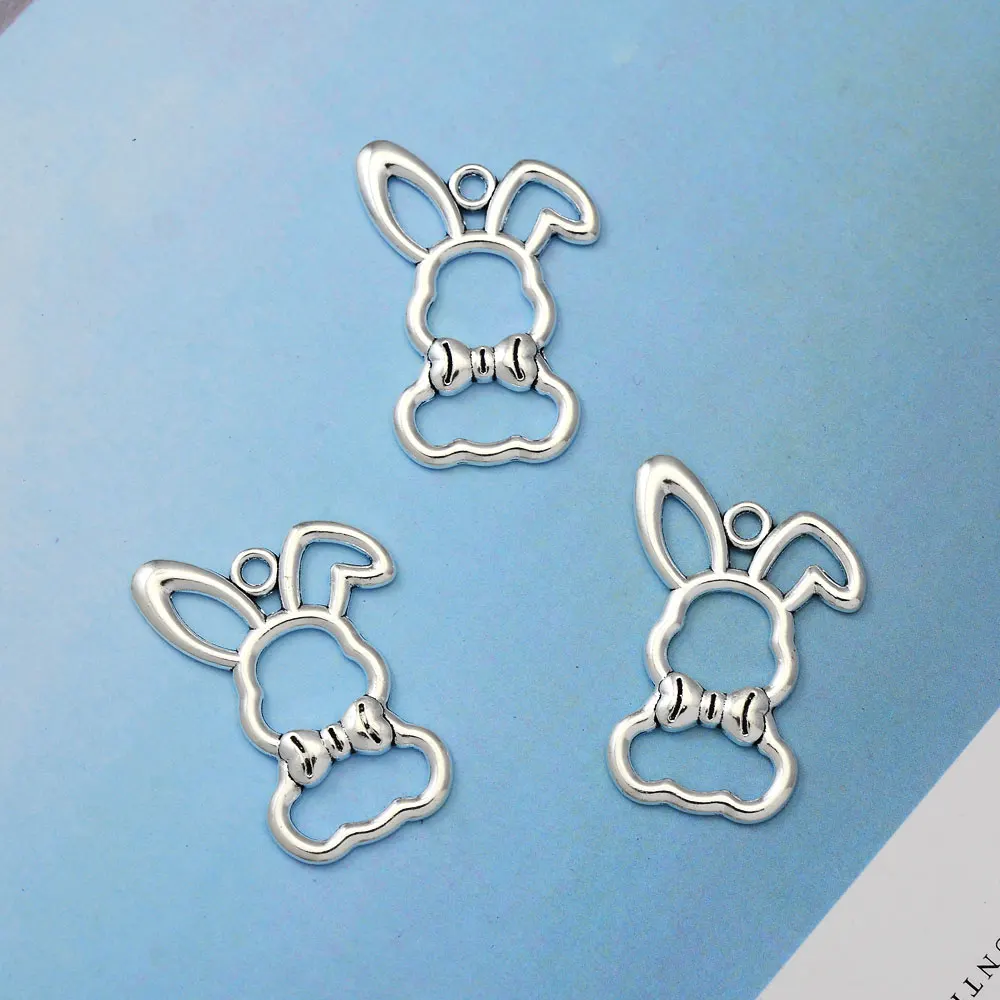 15pcs/lot--24x35mm Easter Rabbit Charms Cute Bunny Pendants For Jewelry Making Supplies Accessories Diy Necklace Keychain