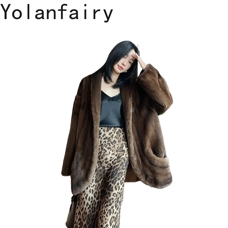 YOLANFAIRY 100% Real Whole Mink Fur Coat Woman Winter Luxury 2026 Short Hair Velvet Mink Natural Fur Jacket 80cm Women Clothing