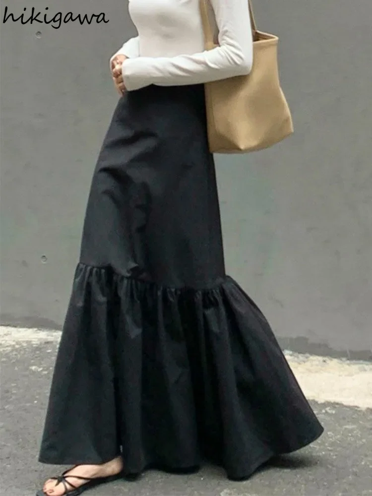 Black Long Skirt Women Fashion Korean Jupe High Waist Slim Fit Bodycon Y2k Skirts 2024 Faldas Mujer De Moda Casual Summer Skirts