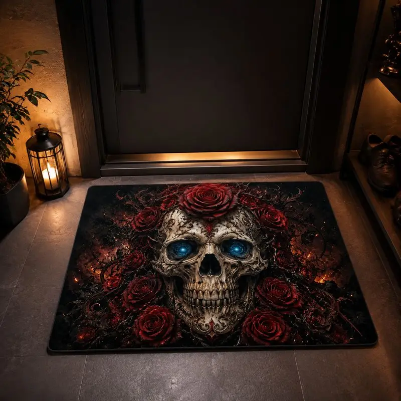 VIKAMA Purple Flame Nebula Skeleton Carpet Cyberpunk Style Entrance Hall Floor Mat Bedside Decoration Wear resistant Foot Mat view 2