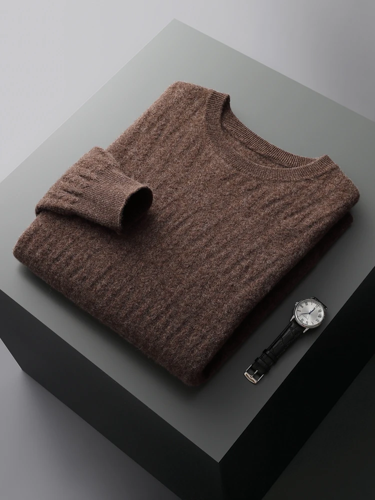 

Aliselect Autumn Winter Men Cashmere Sweater Cable Knit O-neck Thick Pullover 100% Merino Wool Knitwear Soft Warm Clothing Tops