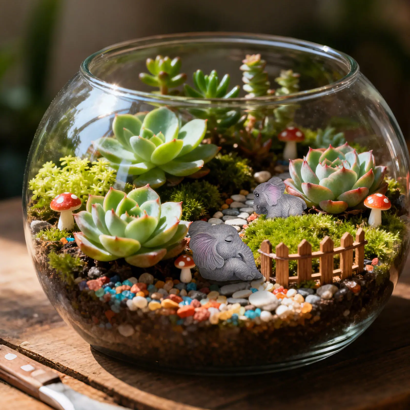 

6pcs Miniature Resin Elephant Figurines Micro Landscape Animal Ornaments For Garden Decor Desktop Cake Decoration Courtyard