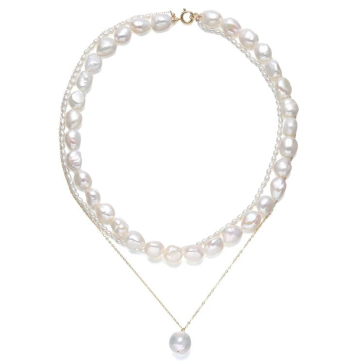 Natural Freshwater Pearl Necklace Light Luxury Niche Irregular Shaped Baroque Triple Overlap Wear Collarbone Chain