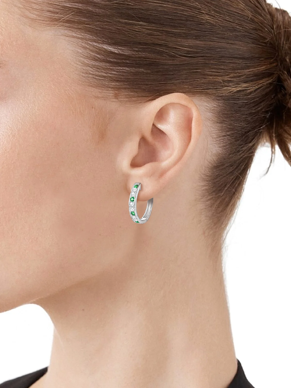 APIR 14k Gold Plated Hoop Earrings inlay Lab Emerald & Moissanite Stackable Hoops 15mm 20mm Daily Wear Wedding Jewelry for Women