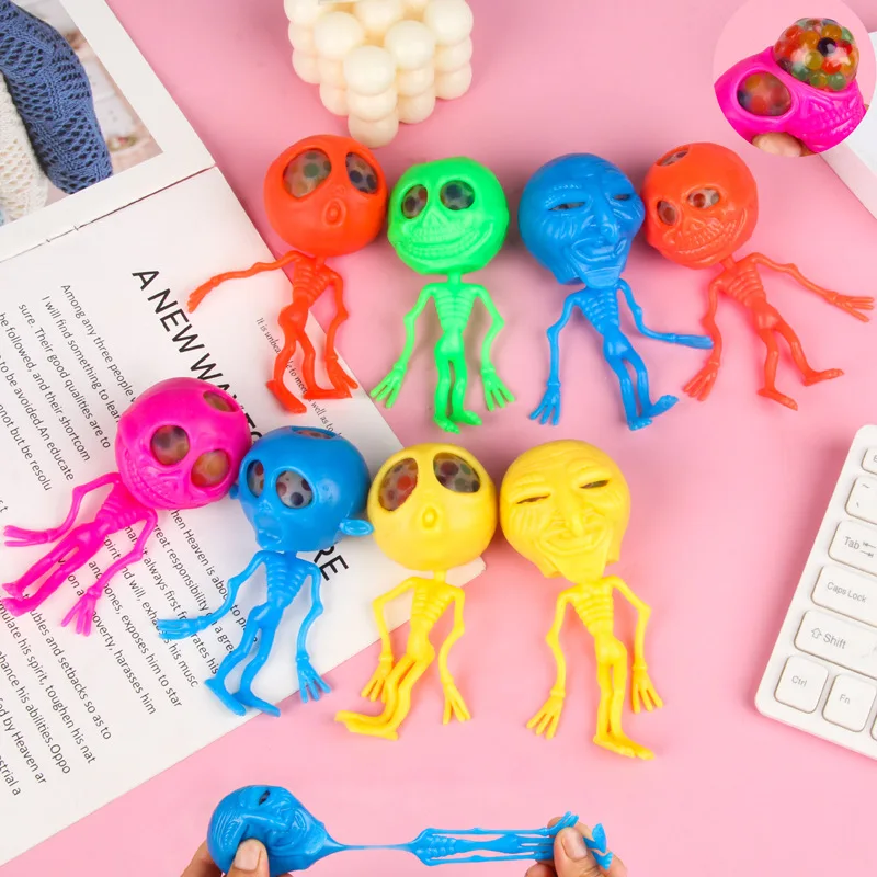 Fun Colorful Skull Halloween Prank Alien Squishy Grape Ball Bead Fidget Toy Surprise Kids Christmas Gift