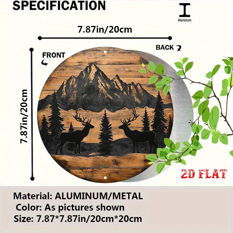 2D Flat, 1pc Vintage Mountain Range Metal Wall Art - Deer Silhouettes, Rustic Cabin Decor with Pine Trees - Lightweight Aluminum