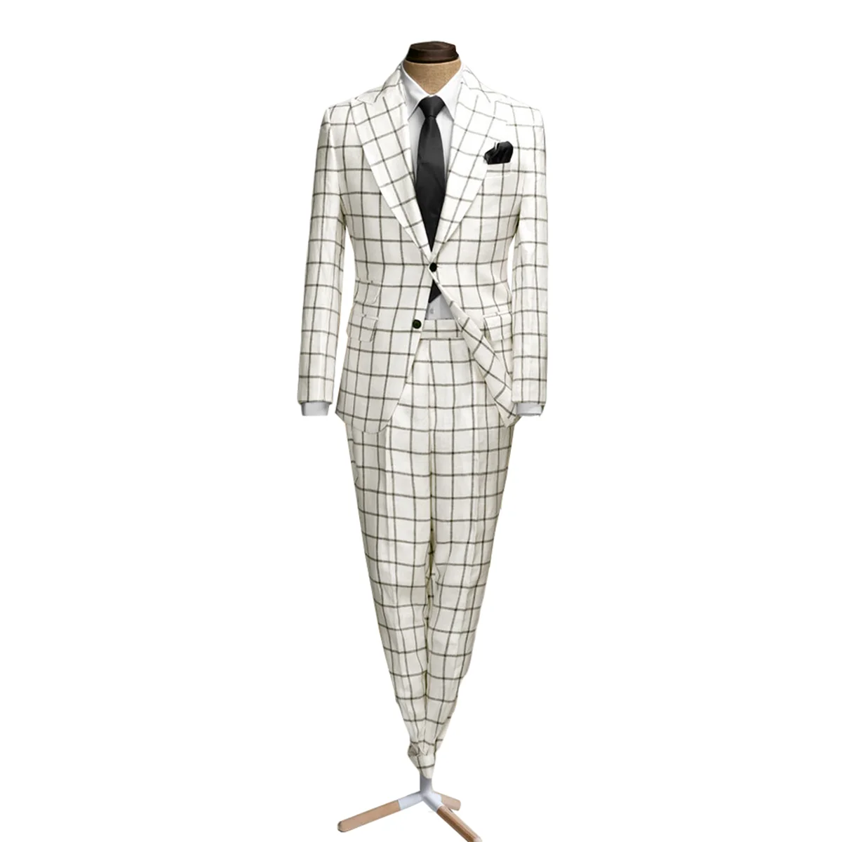 ลายสก๊อตผู้ชายชุด Tailor-Made 2 ชิ้น Blazer กางเกงสีดําเดี่ยว Gentle งานแต่งงานเจ้าบ่าวธุรกิจ Causal พรหมที่กําหนดเอง