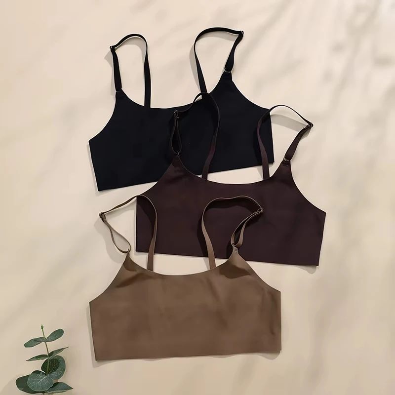 High Quality Latest Design Stylish Solid Ice Silk Seamless Wireless Bras And Women Underwear Set