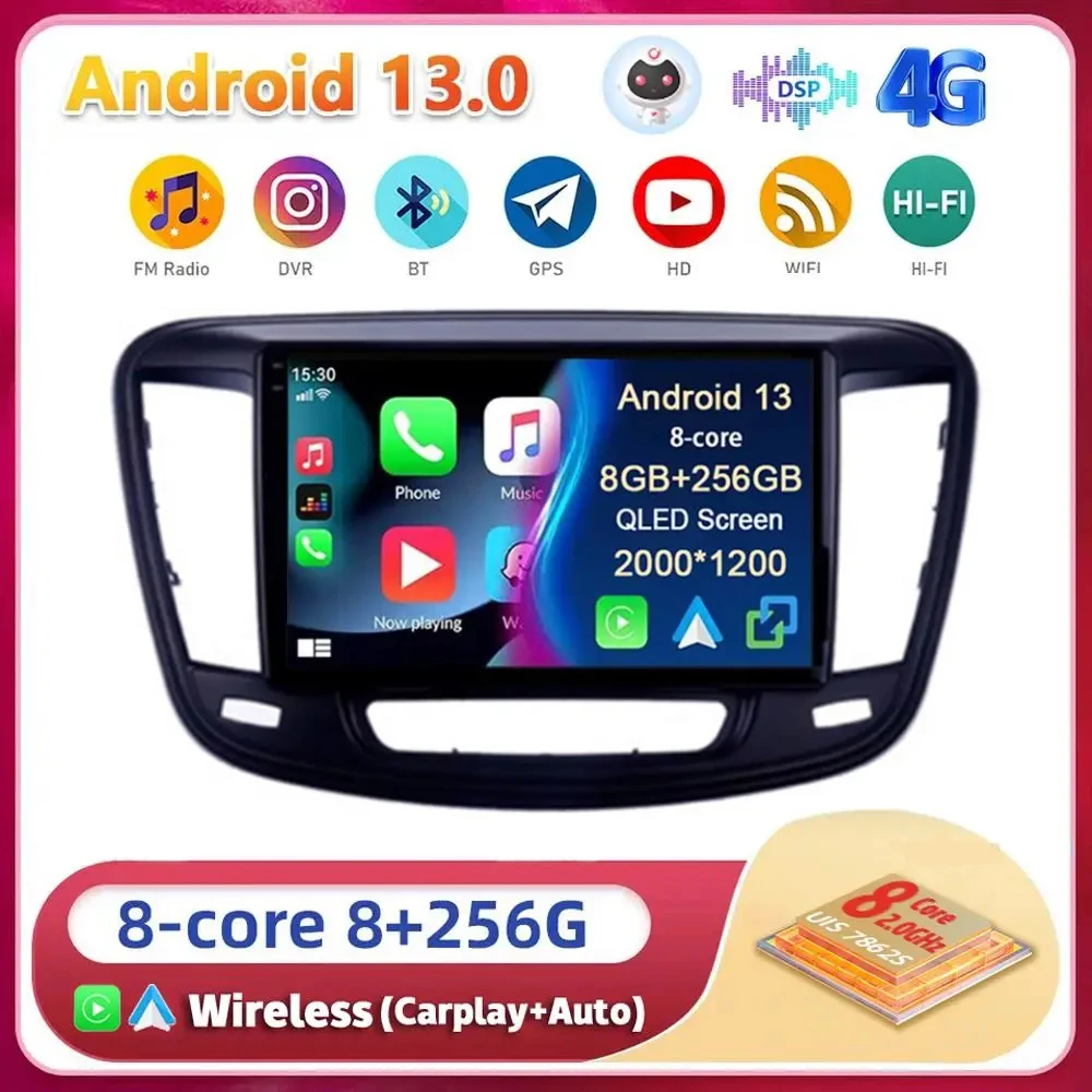 

Автомагнитола Carplay, Android 13, Wi-Fi + 4G, для Chrysler 200, 200C, 200S, 2013-2019, GPS, стерео, мультимедийный видеоплеер, 2din, головное устройство